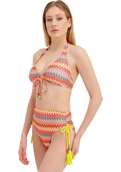 Yüksek Bel Cam Boncuk Detaylı Bikini Alt