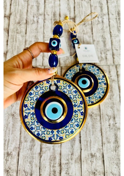 Çini Desenli Cam Nazar Boncuk Duvar Süsü