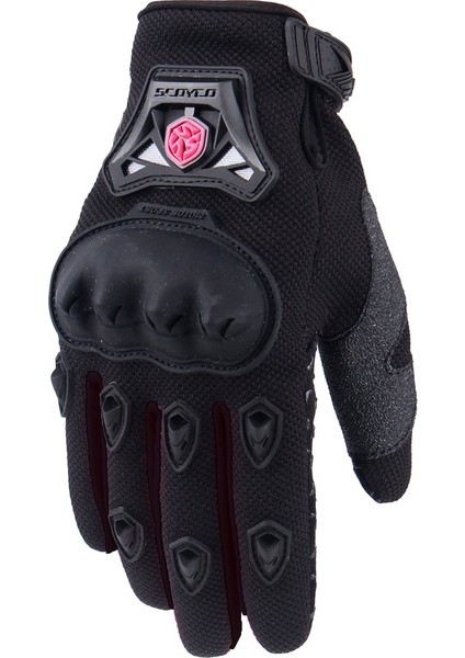 Motosiklet Kadın Eldiveni Sert Plastik Full Koruma Kaydırmaz Kumaş Womeni Motor Eldiven Black