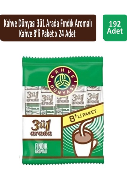 3ü1 Fındık Aromalı Kahve 8 x 18 gr x 24 Adet