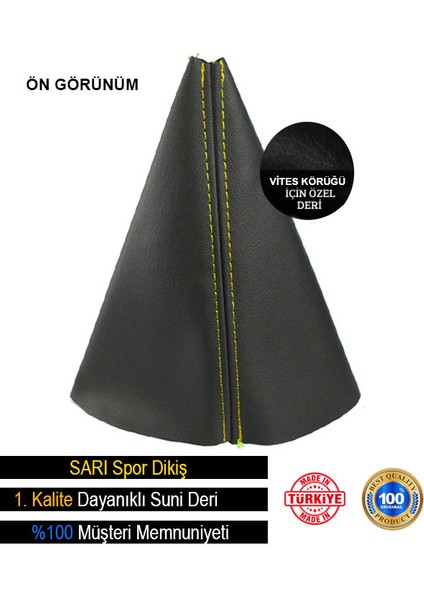 Opel Agila Siyah Deri Özel Tasarım Sarı Şerit Spor Dikiş Vites Körüğü