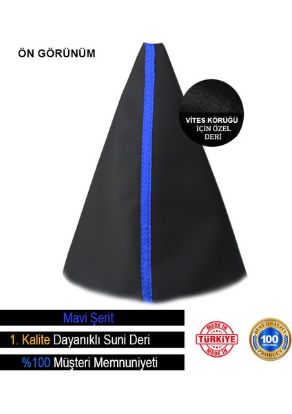 Audi Tt Siyah Deri Özel Tasarım Mavi Şerit Spor Dikiş Vites Körüğü