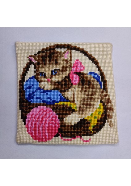 Işlenmiş Goblen Yastık Kedi Desenli Yviid