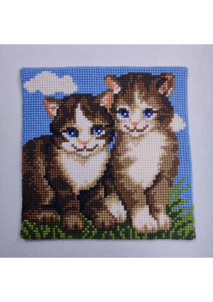 Işlenmiş Goblen Yastık Kedi Desenli Yviib
