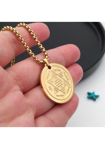 Altın Kaplama Hz. Süleyman Mührü Çelik Kolye | Dock Zincirli Unisex | 45 cm Altın indirimleri