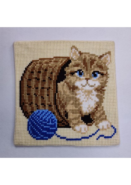 Işlenmiş Goblen Yastık Kedi Desenli Yviid