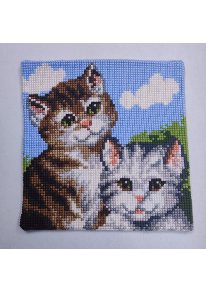 Işlenmiş Goblen Yastık Kedi Desenli Yviib