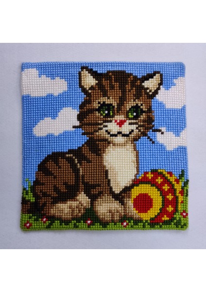 Işlenmiş Goblen Yastık Kedi Desenli Yviic