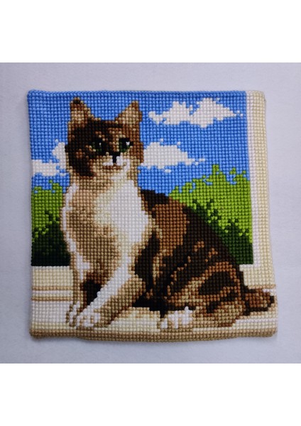 Işlenmiş Goblen Yastık Kedi Desenli Yviic