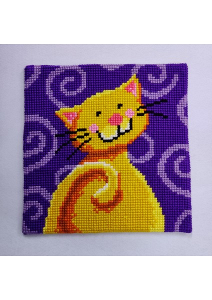Işlenmiş Goblen Yastık Kedi Desenli Yviid