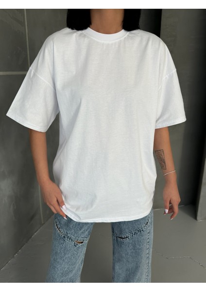 Oversize Rej Basic Beyaz Rahat T-Shirt fiyatları