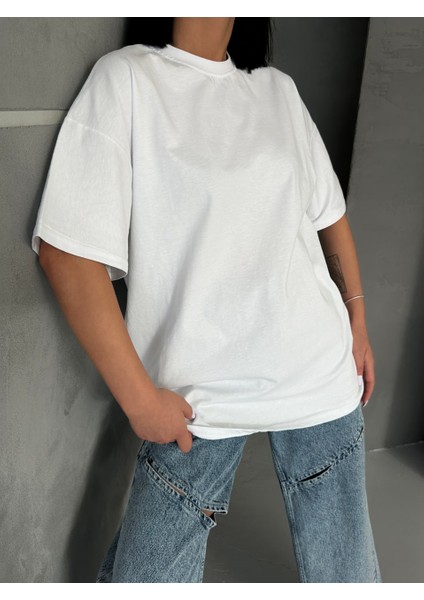 Oversize Rej Basic Beyaz Rahat T-Shirt indirimleri