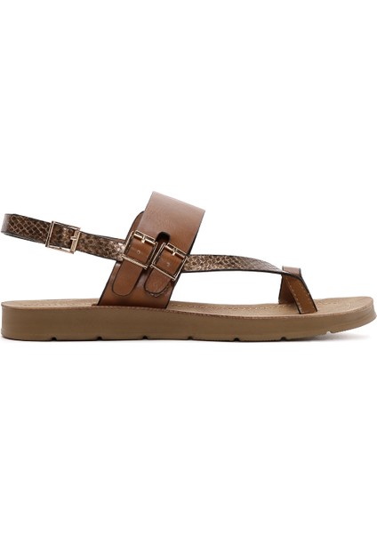 Kadın Taba Bilekten Bantlı Parmak Arası Sandalet