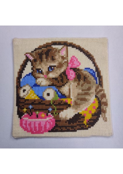 Işlenmiş Goblen Yastık Kedi Desenli Yviib