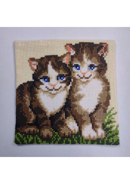 Işlenmiş Goblen Yastık Kedi Desenli Yviib