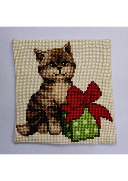 Işlenmiş Goblen Yastık Kedi Desenli Yviic