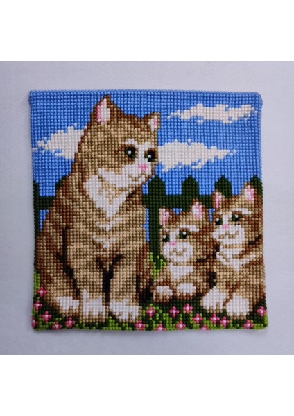 Işlenmiş Goblen Yastık Kedi Desenli Yviic