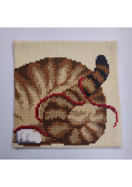 Işlenmiş Goblen Yastık Kedi Desenli Yviib