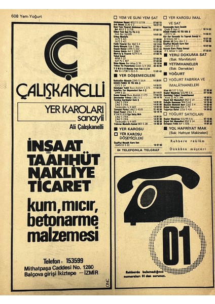 Izmir 1982-1983 Meslek Reklam Ilanı Efemera S607 fiyatları