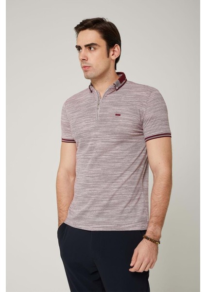 Triko Yaka Fermuarlı Polo Bordo Erkek Tshirt
