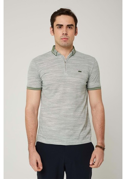 Triko Yaka Fermuarlı Polo Yeşil Erkek Tshirt