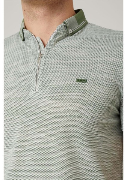 Triko Yaka Fermuarlı Polo Yeşil Erkek Tshirt