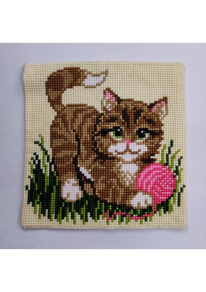 Işlenmiş Goblen Yastık Kedi Desenli Yviic