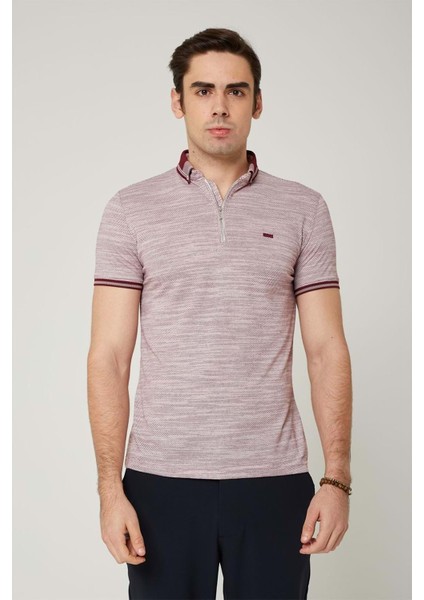 Triko Yaka Fermuarlı Polo Bordo Erkek Tshirt