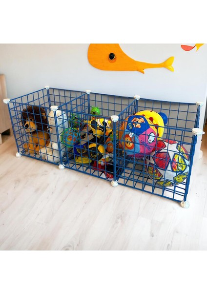 3 Bölmeli Tel Küp Çok Amaçlı Organizer Raf Mavi 33CM Mutfak, Oyuncak, Kiler, Depolama Rafı