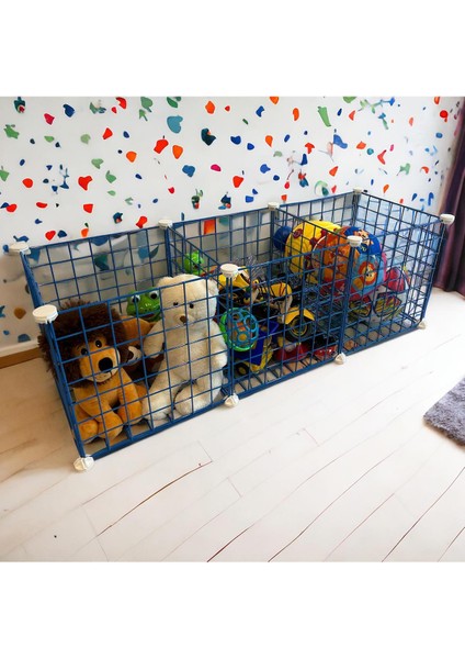 3 Bölmeli Tel Küp Çok Amaçlı Organizer Raf Mavi 33CM Mutfak, Oyuncak, Kiler, Depolama Rafı