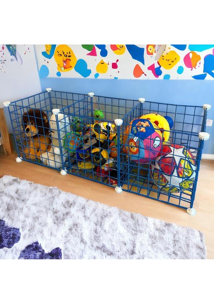 3 Bölmeli Tel Küp Çok Amaçlı Organizer Raf Mavi 33CM Mutfak, Oyuncak, Kiler, Depolama Rafı