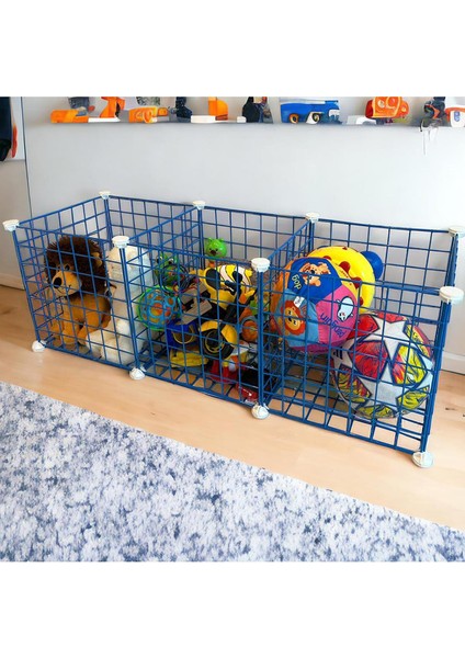 3 Bölmeli Tel Küp Çok Amaçlı Organizer Raf Mavi 33CM Mutfak, Oyuncak, Kiler, Depolama Rafı