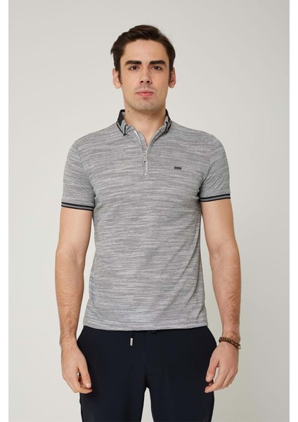 Triko Yaka Fermuarlı Polo Siyah Erkek Tshirt