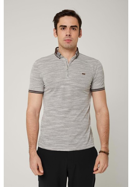 Triko Yaka Fermuarlı Polo Kahve Erkek Tshirt