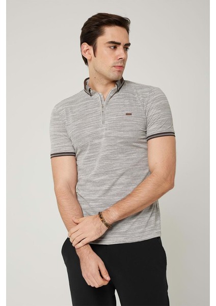 Triko Yaka Fermuarlı Polo Kahve Erkek Tshirt