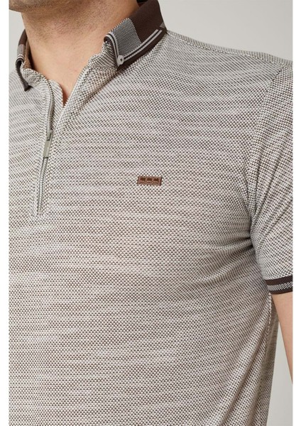 Triko Yaka Fermuarlı Polo Kahve Erkek Tshirt