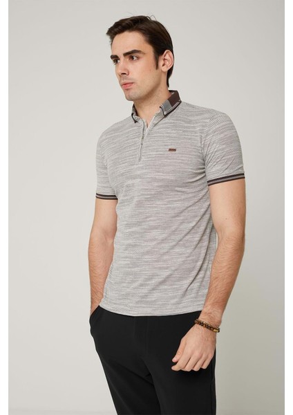 Triko Yaka Fermuarlı Polo Kahve Erkek Tshirt