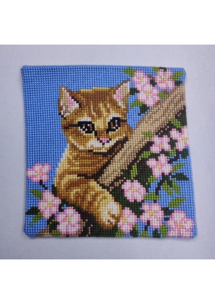 Işlenmiş Goblen Yastık Kedi Desenli Yviib