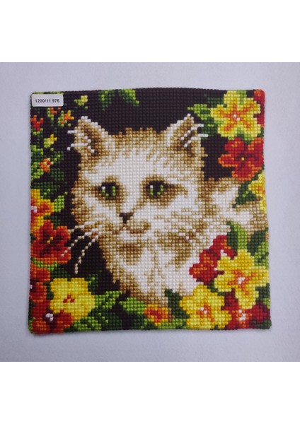 Işlenmiş Goblen Yastık Kedi Desenli Yviib