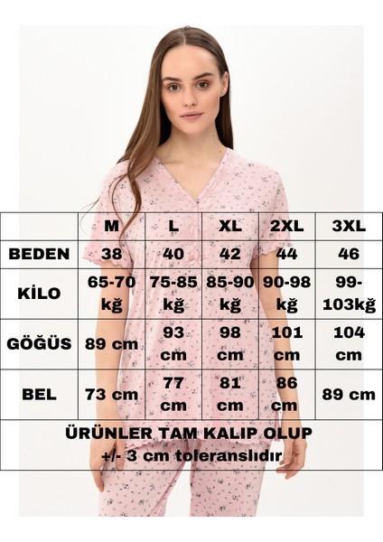 Kadın Kısakol Üst Uzun Pantolon Alt Bambu Yazlık Rahat Pijama Takımı 633025