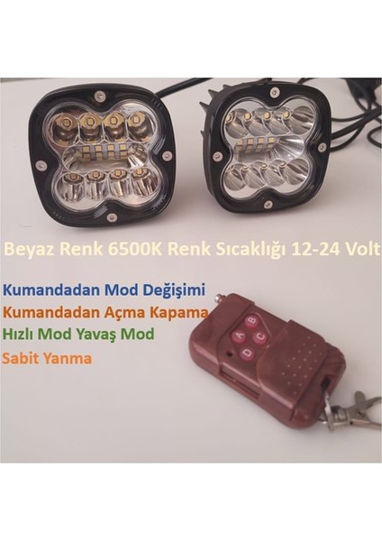 12 Ledli Beyaz-Beyaz Kumandalı Çakar Modlu 12-24 Volt