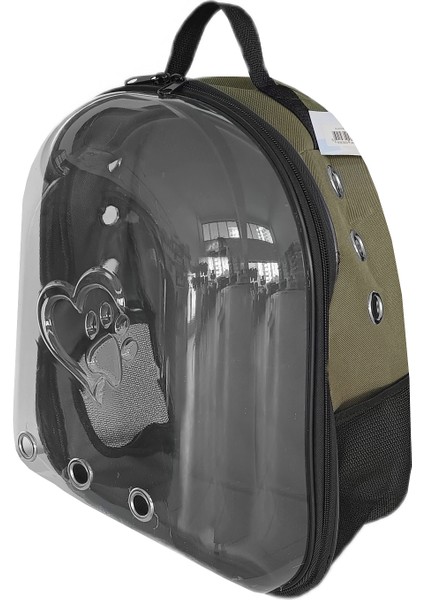 Kalpli Patili Astronot Şeffaf Taşıma Sırt Çantası Haki 24X32X42 cm