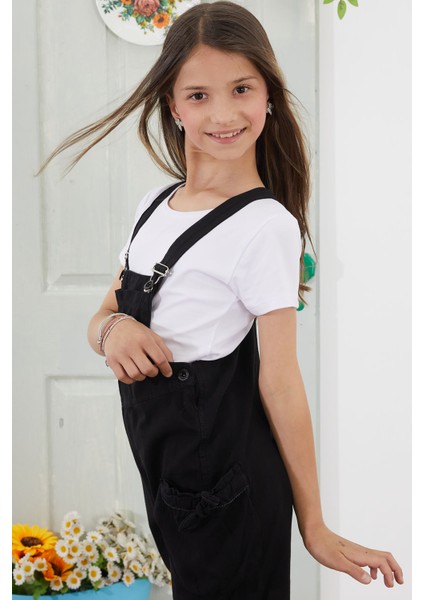 Siyah Göğüs Cepli Kız Çocuk Şort Salopet Tulum 18775 indirimleri