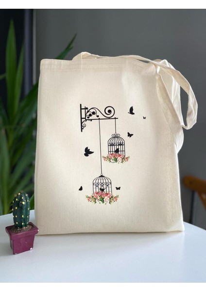 Kafesli Kelebek Desenli Bez Çanta fiyatları