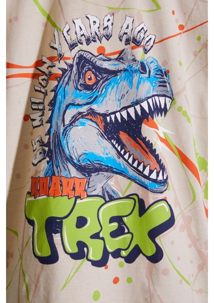 Krem T-Rex Baskılı Yazılı Erkek Çocuk Şortlu Takım 18709