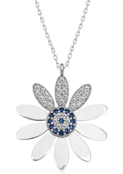 Gümüş Nazarlı Papatya Kadın Kolye