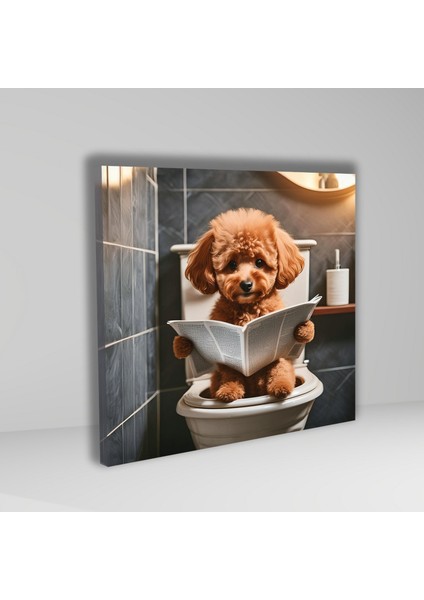 Tekli Kare Kanvas Banyo Tablosu Gazete Okuyan Sevimli Poodle fiyatları