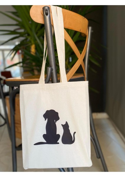 Kedi Köpek Baskılı Bez Çanta