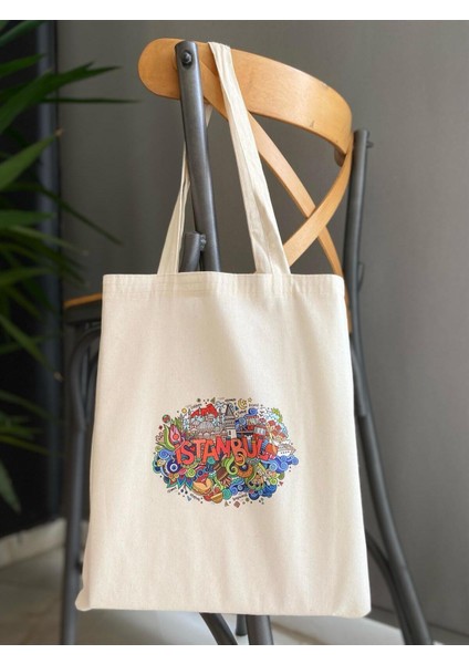 Istanbul Desenli Bez Çanta
