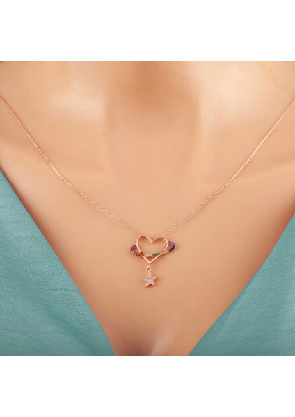 Gümüş Rose Kalp Yıldız Kadın Kolye fiyatları